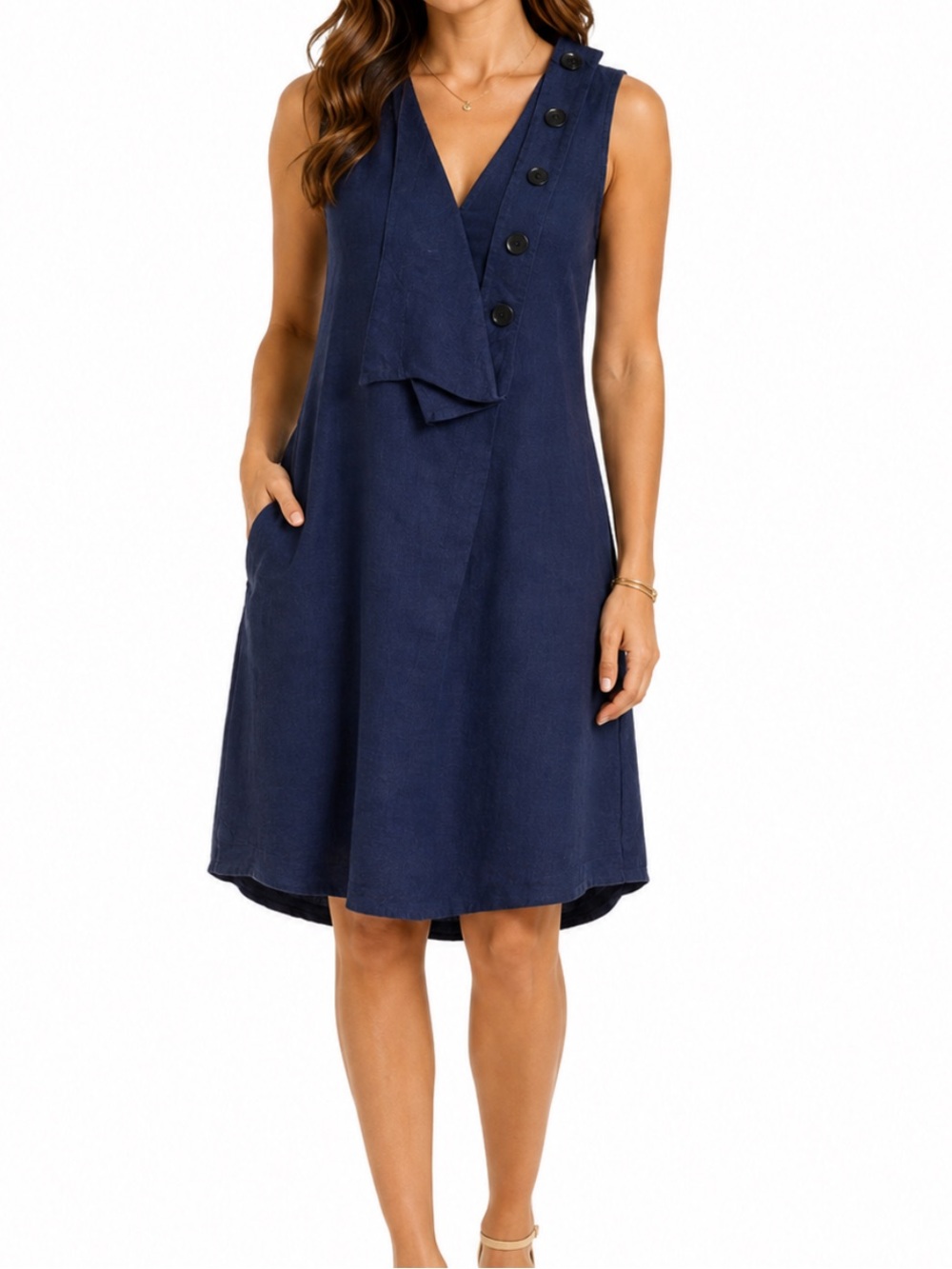 Feral Childe NYC Lagenlook Sleeveless Draped Shift Dress Contemporary Navy Large